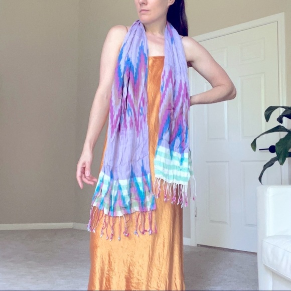 Ikat Zig Zag Flame Stitch Pattern Lightweight Large Crinkle Scarf - Picture 2 of 9